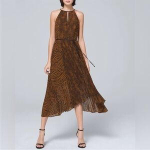 White House Black Market Brown Printed Sleeveless Midi Dress